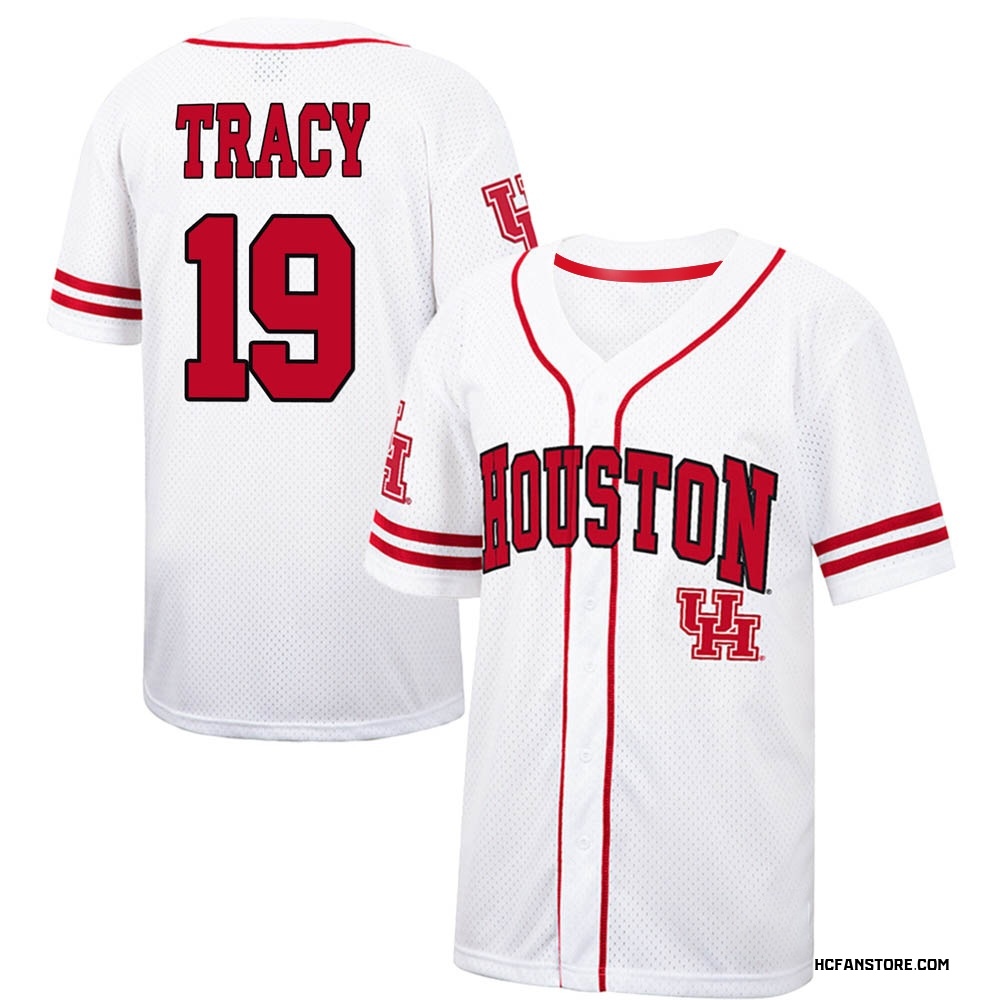 Men's Tab Tracy Houston Cougars Replica Colosseum /Red Free Spirited Baseball  Jersey - White